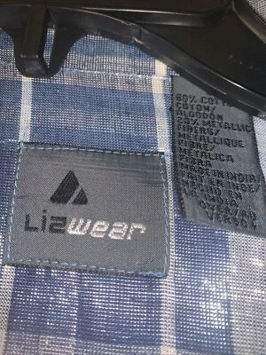 Vintage LizWear Womens Size L Blue White Shiney Plaid Button Up Shirt New - Image 1 of 4