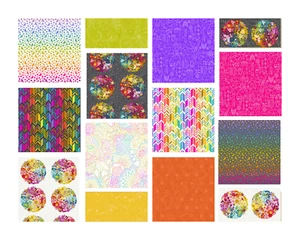 Makower Alison Glass Bright Fabric Art Theory Sun prints Circle Panels FQ & 1/2m - Picture 1 of 15