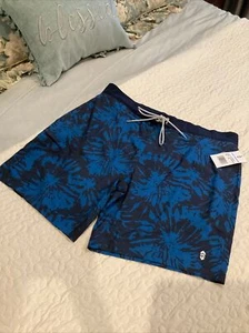 NEW FREE COUNTRY Swim Bathing Suit 2XL XXL Men 7" Inseam Dark Navy/Turquoise NWT - Picture 1 of 7