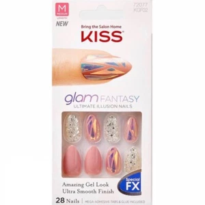 NEW Kiss Nails Glam Fantasy Press or Glue Manicure Medium Gel Almond Mauve Pink - Picture 1 of 2