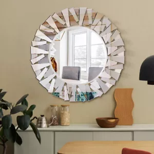 Decorative Wall Mirror Round Beveled Glass Mirror Entryway Fireplace Bathroom - Picture 1 of 12