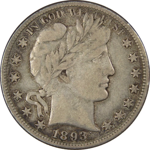 1893 S Barber Half Dollar VF Very Fine 90% Silver 50c Coin SKU:IPC7152 Cover