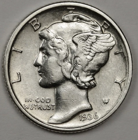 1936-s Mercury Dime.  A.U.  128001  Inventory G Cover