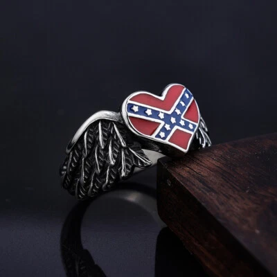 Anillo de acero inoxidable para hombre anillos de corazón anillo bandera americana punk vintage plata Foto 1 de 4