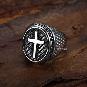 Anillo Cruz Cristiana de Acero Inoxidable para Hombres Mujeres Plateado Talla 7-15 Regalo - Imagen 1 de 6