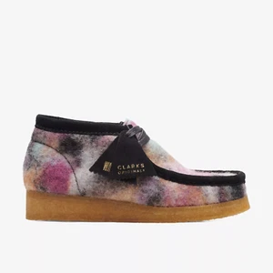 BNIB Clarks Originals Ladies WALLABEE BOOT Black Wool Combination Ankle Boots - Picture 1 of 6