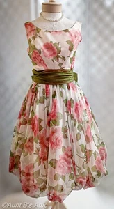 Vtg 50's Party/Prom/Special Occasion Tea Length Pink/Gr Chiffon "Bubble" Dress S - Picture 1 of 8