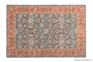 Alexandra Blue Gold Oriental Oushak Hand-Tufted 100% Wool Soft Area Rug Carpet - Picture 1 of 11