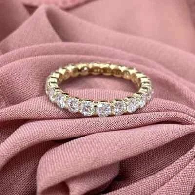 Certified 1.00Ct Round Lab Grown Diamond Ring Full Eternity Band 14k Yellow Gold - Image 1 of 4