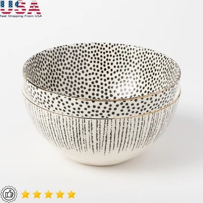 Juego de cuencos grandes de gres modernos puntos rayas cocina comedor cuencos NUEVO Foto 1 de 4