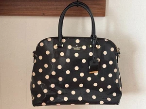 Kate Spade Women's Hand Tote Shoulder Bag 2-Way Polka Dot Pattern Black Beige - Picture 1 of 17