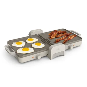 BELLA 10"X 20" CERAMIC FOLD-N-STORE DUAL TEMP GRIDDLE FITS-ANYWHERE OATMILK - Bild 1 von 5