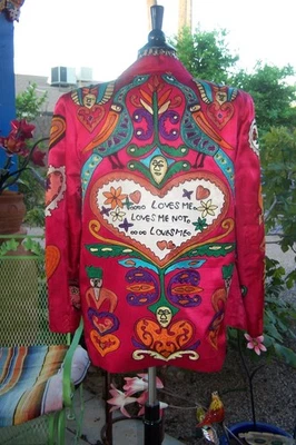VTG RARE EL CORAZON Fully Embroidered LOVE Heart Hot Pink Jacket Sandy Starkman - Image 1 of 4