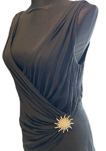 Vintage TADASHI SHOJI Pure Silk Tiered Maxi Gown Rhinestone Brooch WOMEN'S 10 - Picture 1 of 14