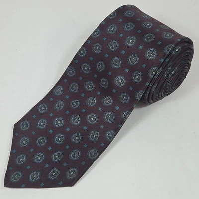 GEOFFREY BEENE TIE - Burgundy & Teal Blue 100% Silk Necktie 57"x3.25" Italy USA  - Image 1 of 4