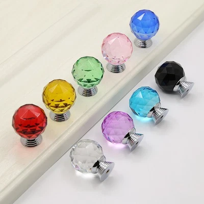 CLEAR CRYSTAL DIAMOND GLASS DOOR KNOBS CUPBOARD DRAWER FURNITURE HANDLE CABINET - Image 1 of 4