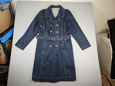 Trench coat vintage de mezclilla azul marino XXL azul plumero con cinturón Y2K vacaciones '01 Foto 1 de 4