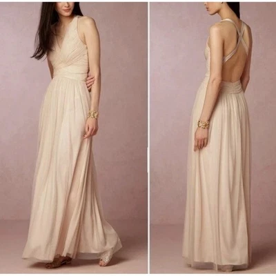 Maxi Vestido Formal BHLDN Hasta ahora por Anthropologie Tul Crema Espalda Cruzada 2 Foto 1 de 4