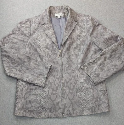 Susan Graver Jacket Womens MED Gray Snakeskin Zip Front Blazer Pockets Mobwife - Image 1 of 4
