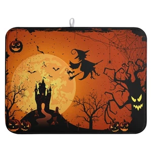 Halloween Decorations Pumpkin Witch Bats Haunted House Dish Drying Mat 18"x24" - Picture 1 of 12