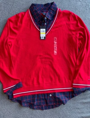 Tommy Hilfiger свитер женщин размер средний красный окно рубашка слоистый праздники! - Изображение 1 из 4