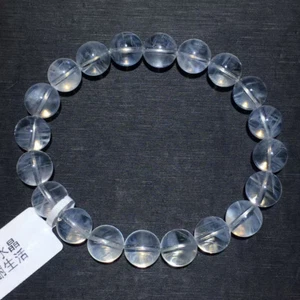 Pulsera de cristal de cuarzo AAA de 9,6 mm natural claro blanco azul” pluma” - Imagen 1 de 9