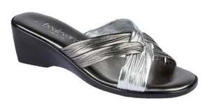 Boulevard X Strap Italian Mule Sandals Pewter/Silver PU
