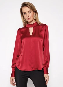 DKNY Women Silk blouse, bowtie back P0JAVHOQ, Burgundy, Small - Picture 1 of 5