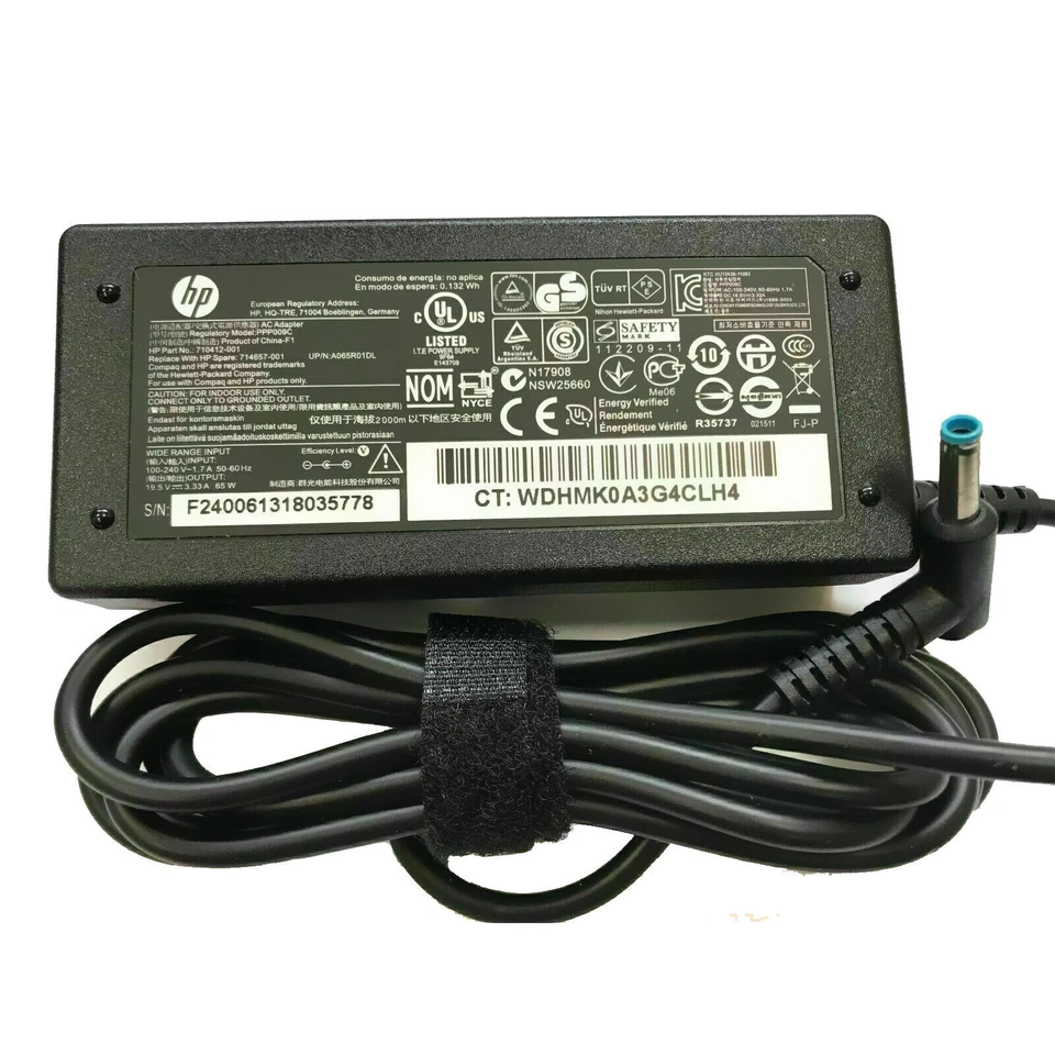 HP 710412-001 19.5V 65W Laptop AC Adapter with Power Cable