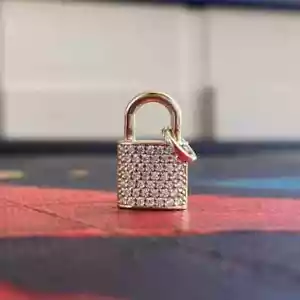 1.50 Ct Round Cut Real Moissanite 14K Yellow Gold Plated Key Lock Charm Pendant - Picture 1 of 5