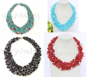 16" baroque Blue green turquoise red coral choker amethyst necklace j12594-4 - Picture 1 of 9