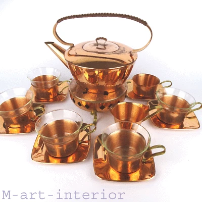 Vintage Tee Service Kupfer Teekanne & Rechaud Tea Copper Set Germany 1950s 1960s - Bild 1 von 4