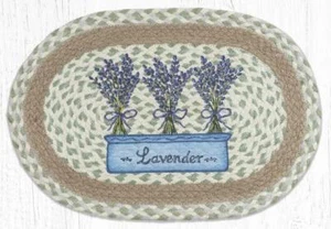 Mantel individual/remache/reloj 2 piezas trenzado de yute ovalado estampado. Alfombras de tierra. LAVANDA. - Imagen 1 de 1