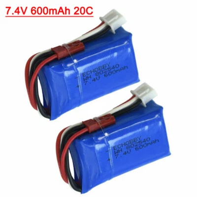 2PCS 7.4V 2S 600mAh 20C LiPO Battery JST plug for RC Mini Plane Helicopter Drone - Image 1 of 4