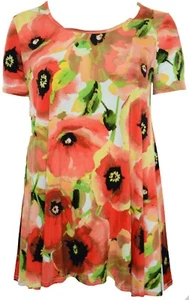 Damen-Langleinen-Stretch-Tunika kurzärmeliges Oberteil/Kleid runder Ausschnitt - Bild 1 von 2