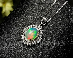 925 Sterling Silver Natural Rainbow Ethiopian Welo Opal 9X7 MM Wedding Pendant - Picture 1 of 9