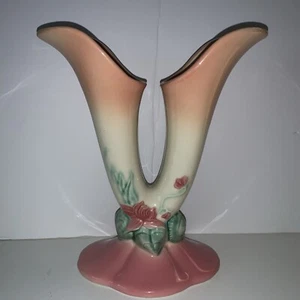 Rumpfkeramik 9"" Vintage Wonderland Doppel Füllhorn Vase W-15 Pfirsich/rosa Ombré EUC - Bild 1 von 12