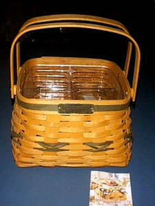 Combo de cesta de Navidad 2000 tejida verde longaberger, asas oscilantes, 2 protectores - Imagen 1 de 7