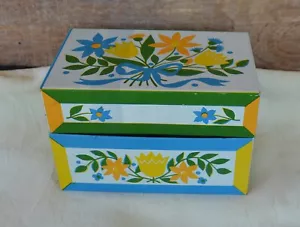 Syndicate Mfg Co Metall 3x5 Karteikarte Rezept Datei Box blau & gelbe Blumen - Bild 1 von 13