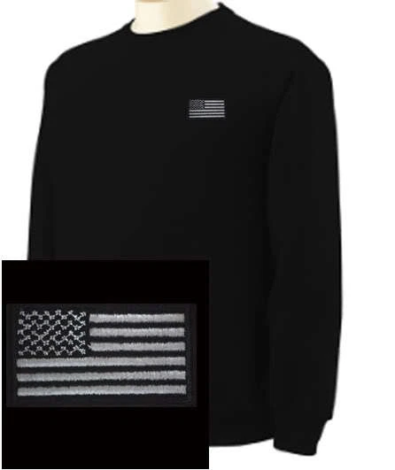 US Blacked out American Flag/ Military  EMBROIDERED Black Sweatshirt New - Image 1 of 1