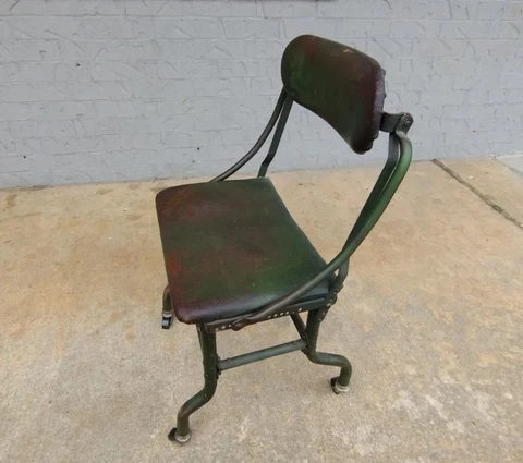 VINTAGE 1940s DOMORE ADJUSTABLE ROLLING GREEN DESK CHAIR Cover