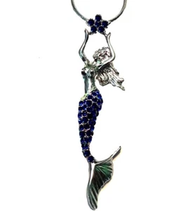 Silver Tone Fairy Mermaid Necklace Sapphire Blue Crystal Fast Shipping - Picture 1 of 2