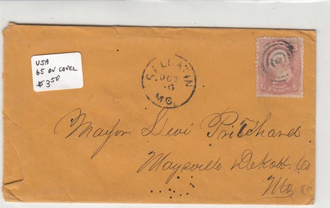 Circa 1861 Civil War Era 3ct Geo Washington #65 on Cover - Missouri Cancel Cover