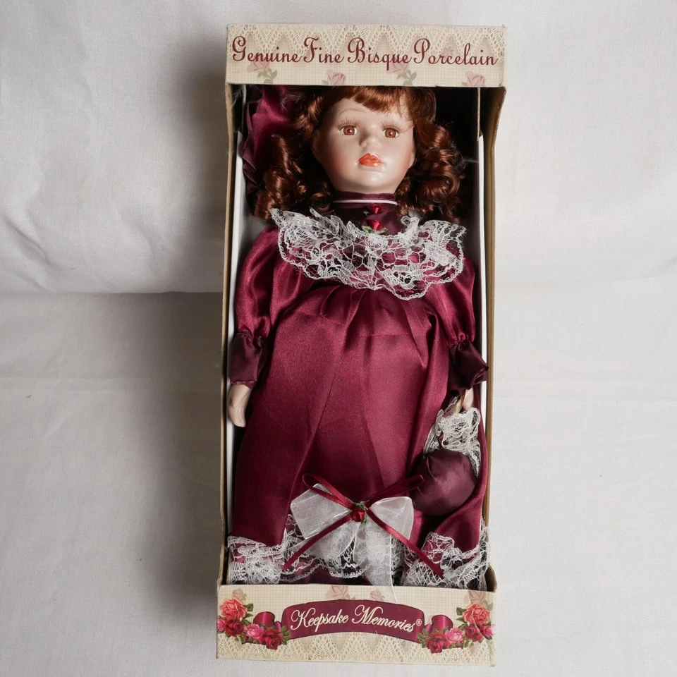 Keepsake Memories Dan Dee Genuine Fine Bisque Porcelain Doll Ivory & Blue Dress