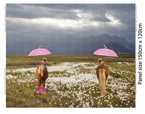 Stenzo Panel Pferd mit Gummistiefeln Regenschirm pink Jersey Digitaldruck - Bild 1 von 3