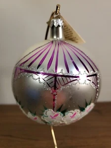 CHRISTINA’S WORLD Blown Glass ORNAMENT Silver Purple Poland Hand Painted 4 3/8" - Picture 1 of 8