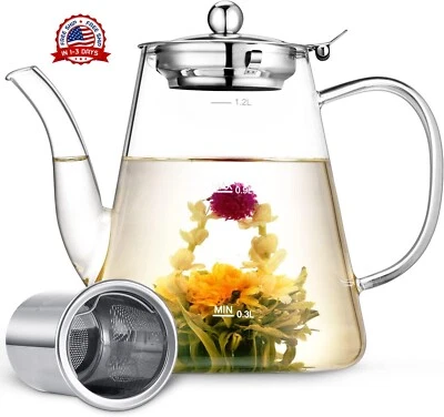 Tetera De Cristal De 1200ml. Con Infusor Y Tapa De Metal 2-in-1 Nuevo 2023 - Image 1 of 4