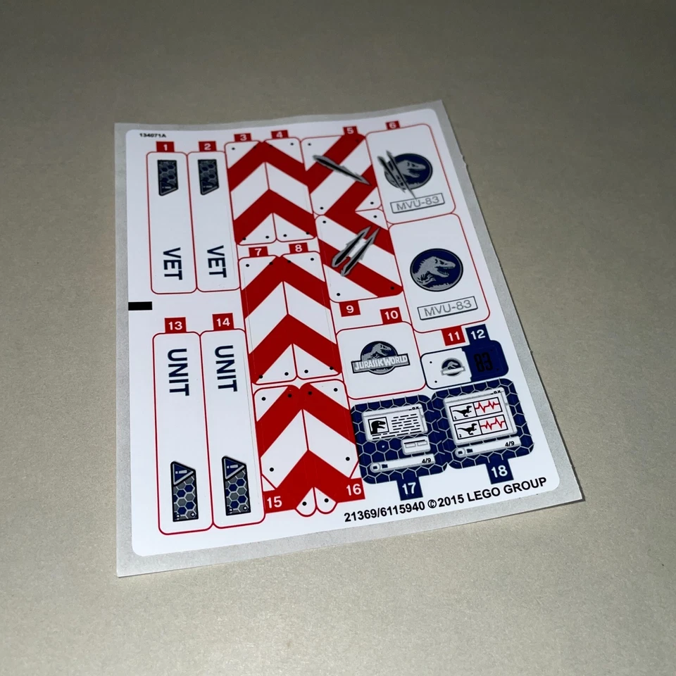 Lego Jurassic World Original Sin Usar Hoja de Pegatinas de Raptor Rampage Set 75917 Foto 1 de 1