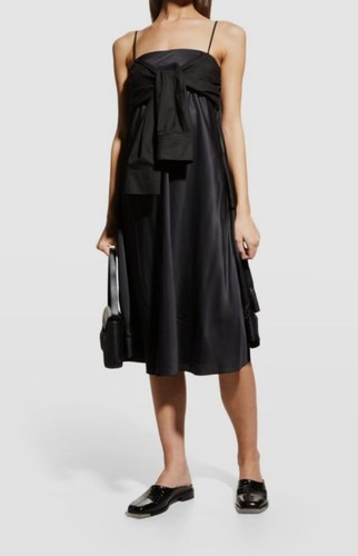 Abito Midi Maison Margiela da donna nero raso con torsione frontale $745 MM6 taglia 38