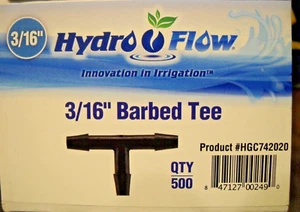 Hydro Flow 3/16" Barbed Tee Qty. 500 Pieces #HGC742020 Free Shipping - Imagen 1 de 2